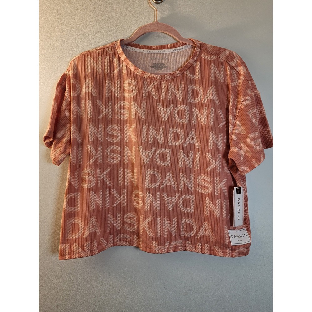Danskin Womens Logo Print Ribbed Crop Top Copper Clay Short Sleeve Tee L NWT